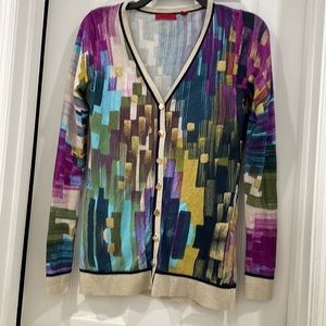 Unique Venini cardigan sweater with bright patterns gold buttons size Small